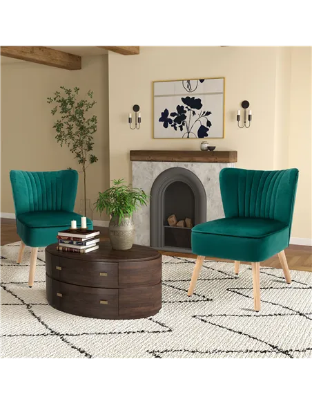 HOMCOM Set of 2 Velvet Accent Chair, Occasional Tub Seat, Green 833-P059
