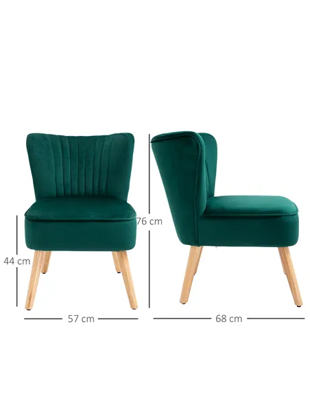 HOMCOM Set of 2 Velvet Accent Chair, Occasional Tub Seat, Green 833-P059