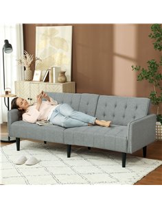 HOMCOM Three-Seater Sofa Bed, with Cupholders - Light Grey 2