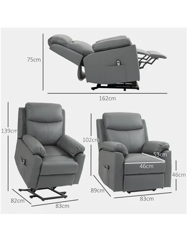HOMCOM Riser Recliner Chairs Power Recliner Chair for the Elderly, Charcoal Grey 713-094V70CG