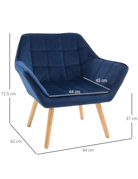 HOMCOM Armchair Accent Chair with Wide, Set of 2, Blue 833-P057