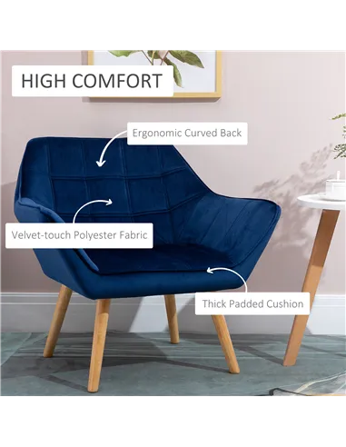 HOMCOM Armchair Accent Chair with Wide, Set of 2, Blue 833-P057
