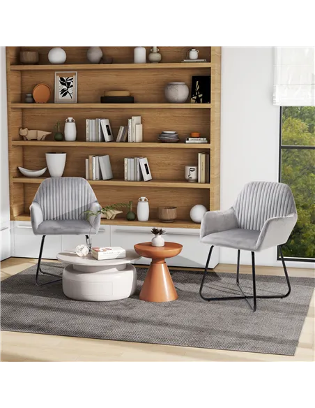 HOMCOM Modern Velvet-Feel Fabric Upholstered Armchair, Grey 839-P027