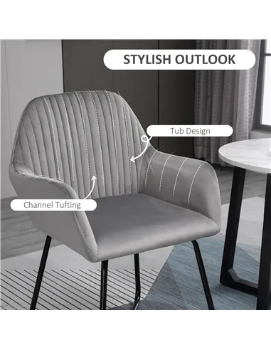 HOMCOM Modern Velvet-Feel Fabric Upholstered Armchair, Grey 839-P027