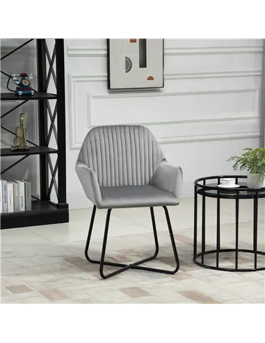 HOMCOM Modern Velvet-Feel Fabric Upholstered Armchair, Grey 839-P027