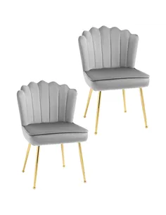 HOMCOM Shell Dining Chairs Set of 2, Upholstered Kitchen Chairs with Gold Metal Legs and Backrest, Velvet Fabric Lounge Leisure 