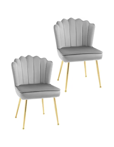 HOMCOM Shell Dining Chairs Set of 2, Upholstered Kitchen Chairs with Gold Metal Legs and Backrest, Velvet Fabric Lounge Leisure 