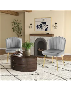 HOMCOM Shell Dining Chairs Set of 2, Upholstered Kitchen Chairs with Gold Metal Legs and Backrest, Velvet Fabric Lounge Leisure  2