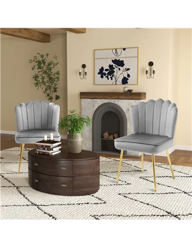 HOMCOM Set of 2 Modern Shell Luxe Velvet Accent Chair, Grey 839-P030