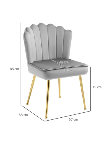 HOMCOM Set of 2 Modern Shell Luxe Velvet Accent Chair, Grey 839-P030