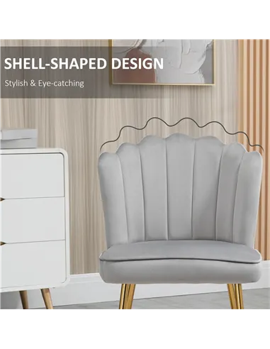 HOMCOM Set of 2 Modern Shell Luxe Velvet Accent Chair, Grey 839-P030