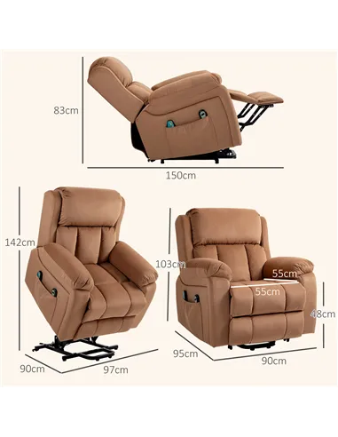 HOMCOM Power Lift Riser and Recliner Chair with Vibration Massage, Heat, Brown 713-167V70BN
