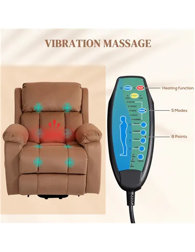HOMCOM Power Lift Riser and Recliner Chair with Vibration Massage, Heat, Brown 713-167V70BN