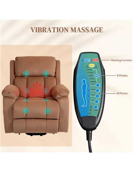 HOMCOM Power Lift Riser and Recliner Chair with Vibration Massage, Heat, Brown 713-167V70BN