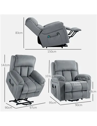 HOMCOM Power Lift Riser and Recliner Chair with Vibration Massage, Heat, Grey 713-167V70GY