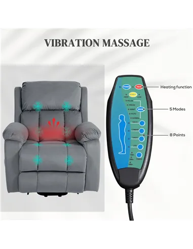 HOMCOM Power Lift Riser and Recliner Chair with Vibration Massage, Heat, Grey 713-167V70GY