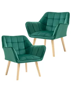 HOMCOM Armchair Accent Chair, Vanity Chair with Wide Arms, Slanted Back, Padding, Metal Frame, Wooden Legs, Home Bedroom Furnitu