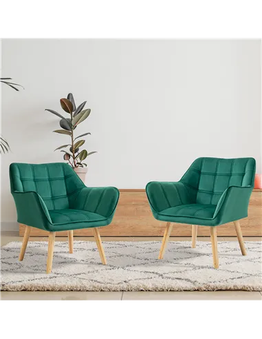 HOMCOM Set of 2 Armchair Accent Chair, Vanity Chair, Green 833-P061