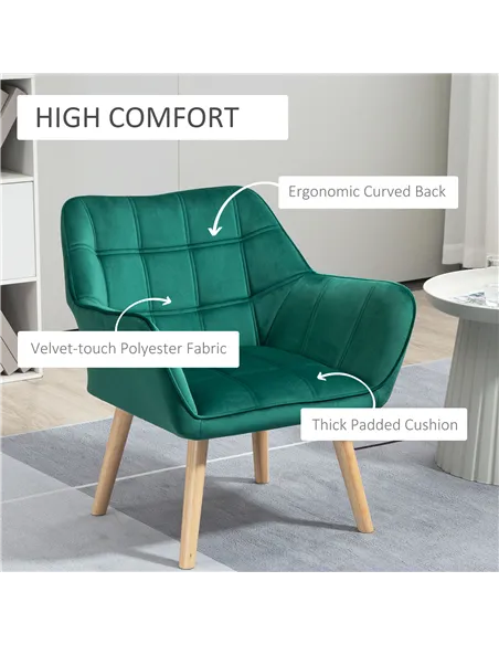 HOMCOM Set of 2 Armchair Accent Chair, Vanity Chair, Green 833-P061