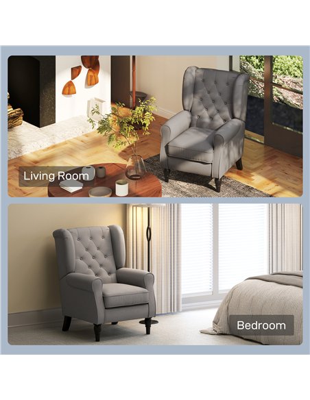 HOMCOM Retro Accent Chair, Linen Wingback Armchair with Wood Frame Button Tufted Design for Living Room Bedroom, Dark Grey
