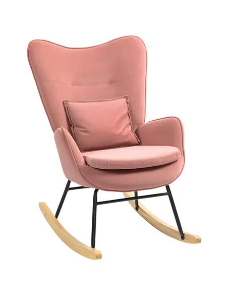 HOMCOM Velvet-Feel Rocking Armchair - Pink