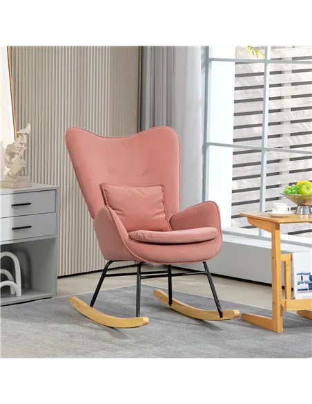 HOMCOM Velvet Rocking Chair Armchair with Lumbar Pillow, Pink 83B-006V70PK