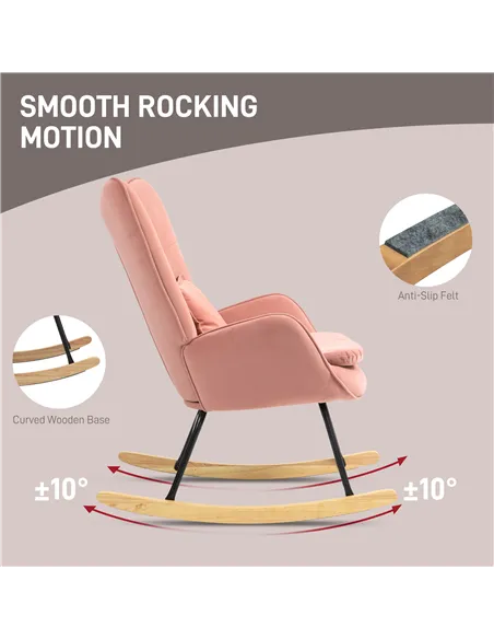 HOMCOM Velvet Rocking Chair Armchair with Lumbar Pillow, Pink 83B-006V70PK
