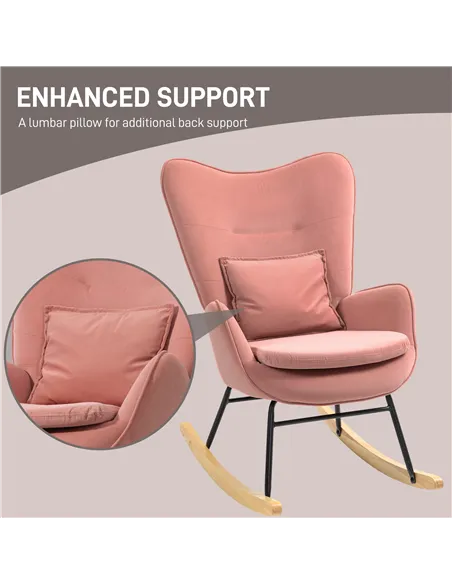 HOMCOM Velvet Rocking Chair Armchair with Lumbar Pillow, Pink 83B-006V70PK