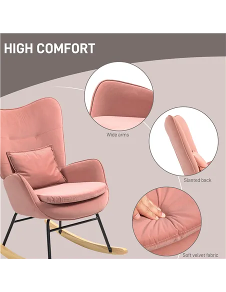 HOMCOM Velvet Rocking Chair Armchair with Lumbar Pillow, Pink 83B-006V70PK