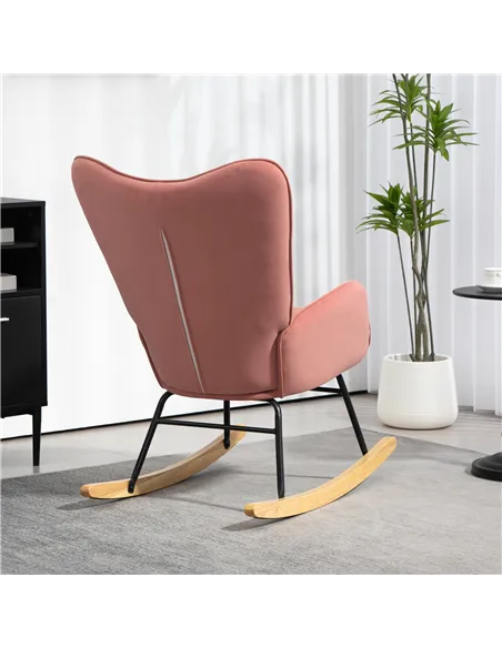 HOMCOM Velvet Rocking Chair Armchair with Lumbar Pillow, Pink 83B-006V70PK