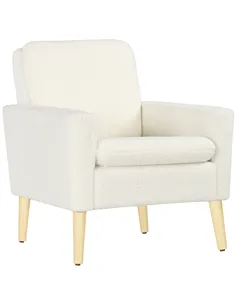 HOMCOM Armchair, Upholstered Accent Chair with Wood Legs and Wide Padded Seat, Teddy Occasional Chair, Cream White