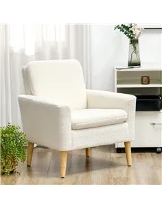 HOMCOM Armchair, Upholstered Accent Chair with Wood Legs and Wide Padded Seat, Teddy Occasional Chair, Cream White 2