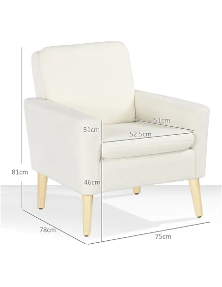 HOMCOM Modern Armchair, Upholstered Accent Chair, Cream White 83B-010V70CW