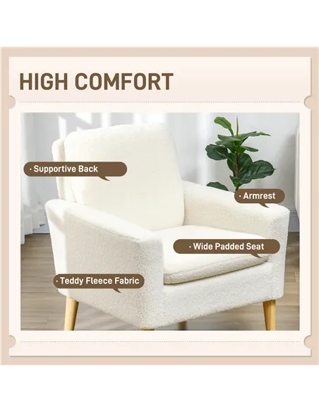 HOMCOM Modern Armchair, Upholstered Accent Chair, Cream White 83B-010V70CW