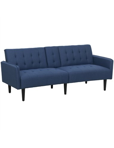 HOMCOM Three-Seater Sofa Bed, with Cupholders - Dark Blue