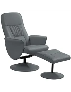 HOMCOM Swivel Recliner Chair with Footstool, PU Leather Armchair and Ottoman with High Back and Round Base for Living Room, Grey