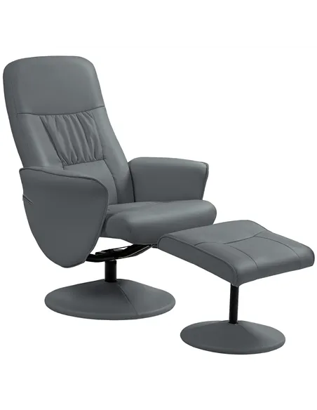 HOMCOM Swivel Recliner Chair with Footstool, PU Leather Armchair and Ottoman with High Back and Round Base for Living Room, Grey