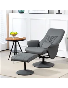 HOMCOM Swivel Recliner Chair with Footstool, PU Leather Armchair and Ottoman with High Back and Round Base for Living Room, Grey 2