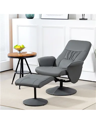 HOMCOM Swivel Recliner Chair with Footstool, PU Leather Armchair, Grey 833-694V72GY