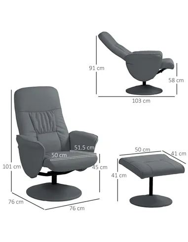 HOMCOM Swivel Recliner Chair with Footstool, PU Leather Armchair, Grey 833-694V72GY
