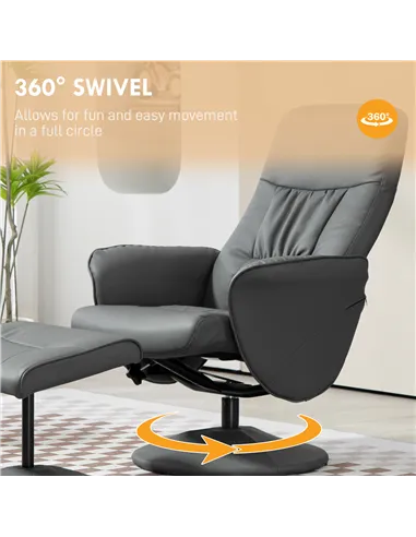HOMCOM Swivel Recliner Chair with Footstool, PU Leather Armchair, Grey 833-694V72GY