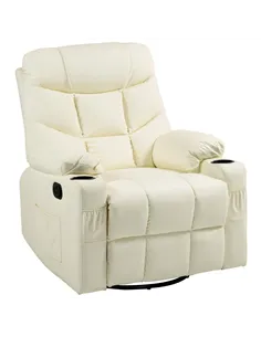 HOMCOM Manual Reclining Chair, Recliner Armchair with Swivel, Faux Leather, Footrest, Cup Holders, 86x93x102cm, Cream