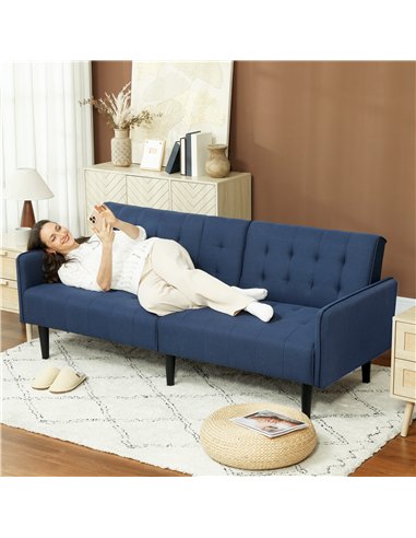 HOMCOM Three-Seater Sofa Bed, with Cupholders - Dark Blue
