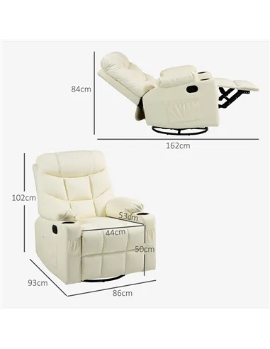 HOMCOM Manual Reclining Chair, Recliner Armchair, 86x93x102cm, Cream 839-638V70CW