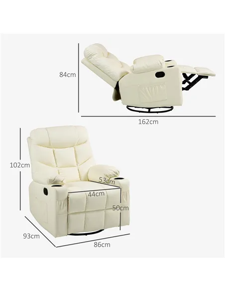 HOMCOM Manual Reclining Chair, Recliner Armchair, 86x93x102cm, Cream 839-638V70CW