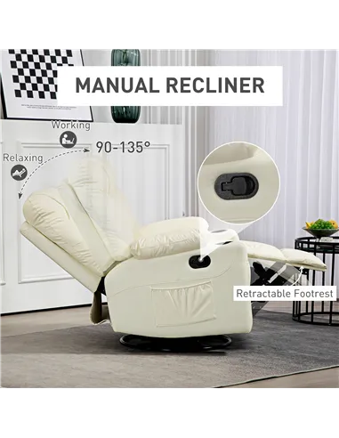HOMCOM Manual Reclining Chair, Recliner Armchair, 86x93x102cm, Cream 839-638V70CW