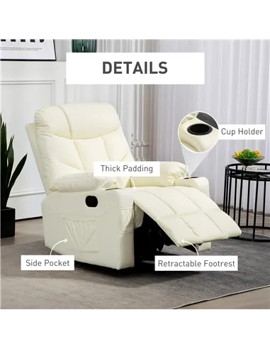 HOMCOM Manual Reclining Chair, Recliner Armchair, 86x93x102cm, Cream 839-638V70CW