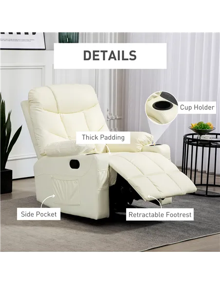 HOMCOM Manual Reclining Chair, Recliner Armchair, 86x93x102cm, Cream 839-638V70CW