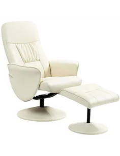 HOMCOM Swivel Recliner Chair with Footstool, PU Leather Armchair and Ottoman with High Back and Round Base for Living Room, Crea