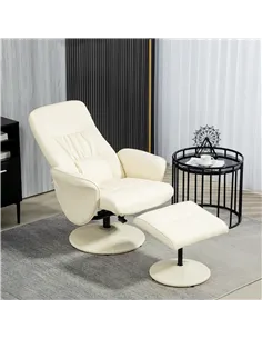 HOMCOM Swivel Recliner Chair with Footstool, PU Leather Armchair and Ottoman with High Back and Round Base for Living Room, Crea 2